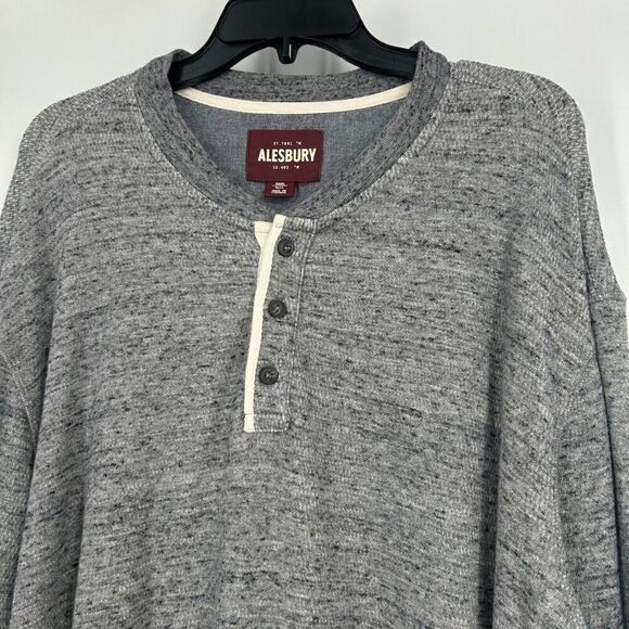 Alesbury Knit Henley Shirt Sweater Heather Gray Long Sleeve Size XXXL Tall - Picture 2 of 10